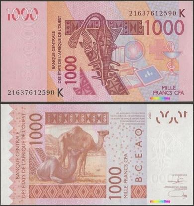 Picture of WAS K Senegal,P715K, B121Ku,1000 Francs,2021