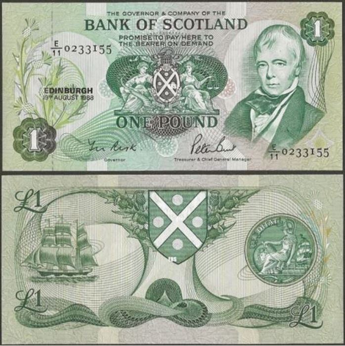 Picture of Scotland, P111g,1 Pound,1988,with folder