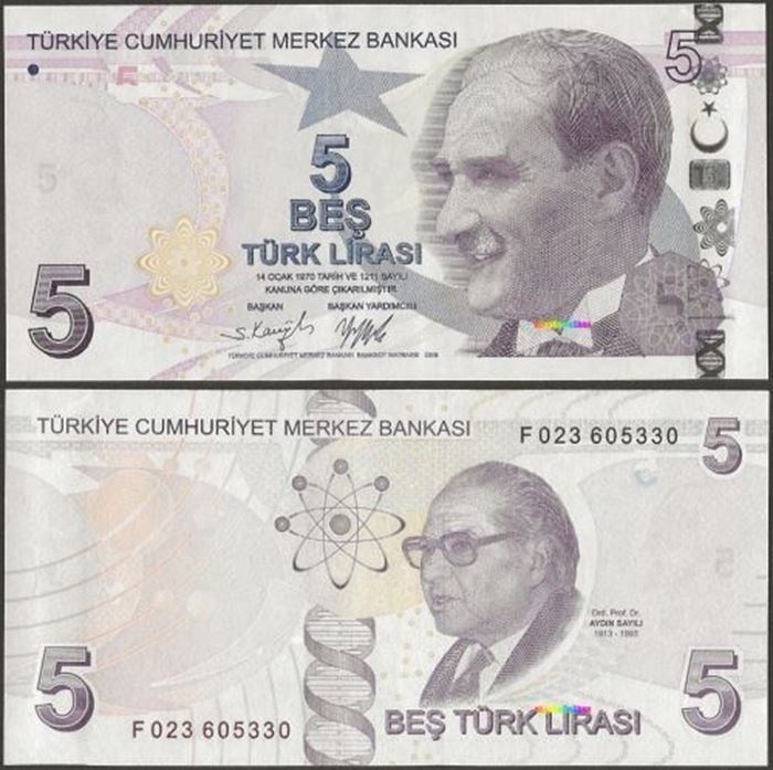 Picture of Turkey,P222e,B306e,5 Lira,F Prefix