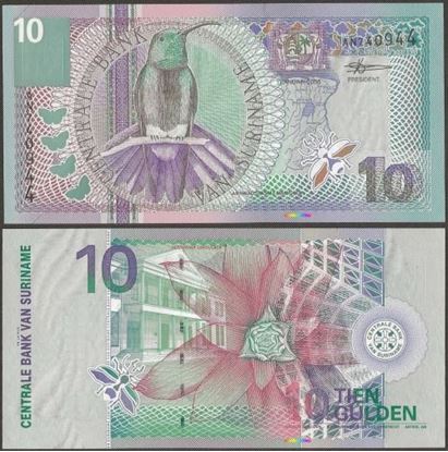 Picture of Suriname,P147,B532a,10 Gulden,2000