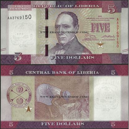 Picture of Liberia,P31a,B311a,5 Dollars,2016,AA