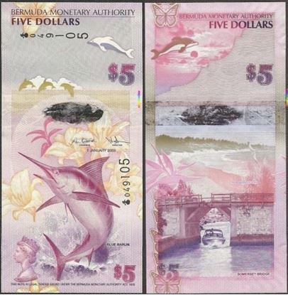 Picture of Bermuda,P58,B231a,5 Dollars,2009,Onion Prefix