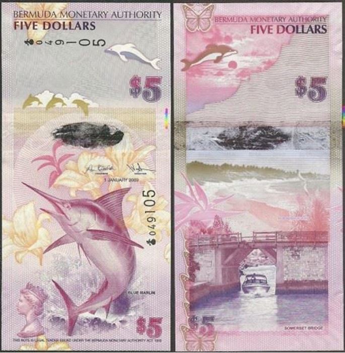 Picture of Bermuda,P58,B231a,5 Dollars,2009,Onion Prefix