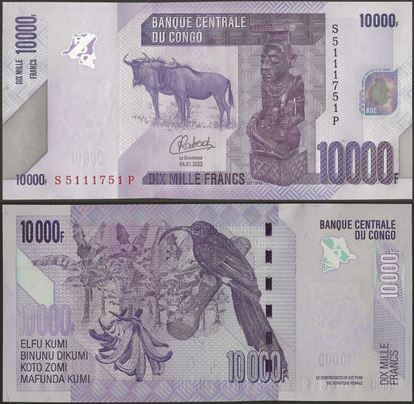 Picture of Congo Dem Republic,P103d, B325d,10000 Francs,2022