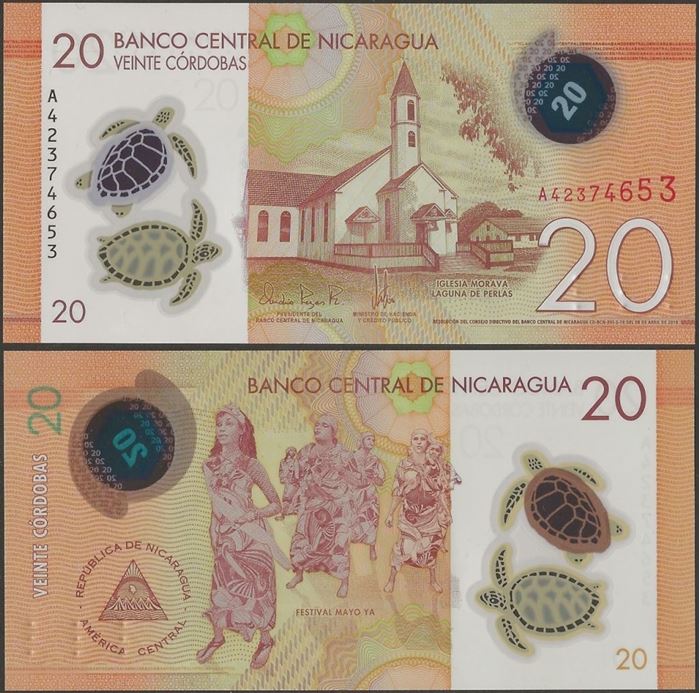 Picture of Nicaragua,P210b,B507b,20 Cordobas,2019 (In 2021)