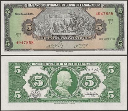 Picture of El Salvador,P134,B1064,5 Colones,1983