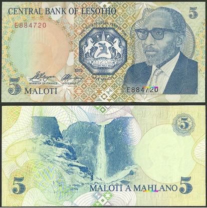 Picture of Lesotho,P10,B207a,5 Maloti,1989