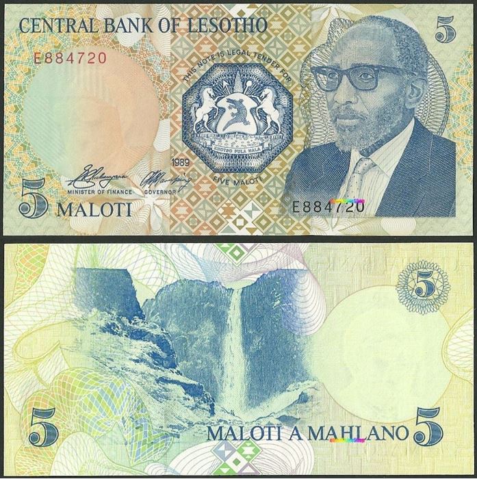 Picture of Lesotho,P10,B207a,5 Maloti,1989