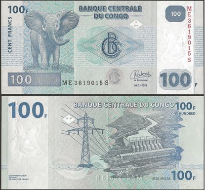 Picture of Congo Dem Republic,P98A,B320e,100 Francs,2022