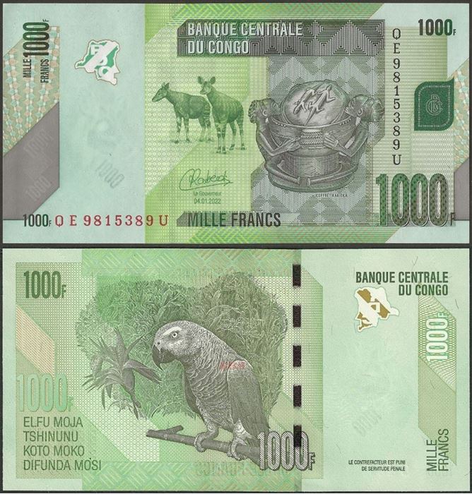 Picture of Congo Dem Republic,P101d, B323d,1000 Francs,2022