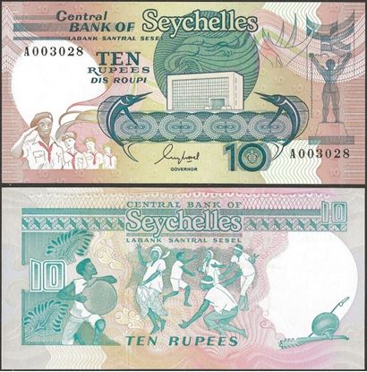 Picture of Seychelles,P32,B405a,10 Rupees,1989
