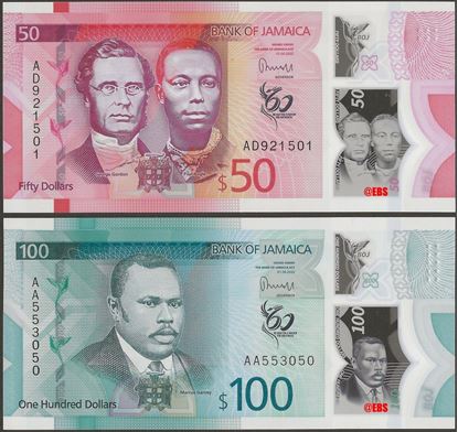 Picture of Jamaica,2 NOTE SET,50 100 Dollars,2023,Polymer