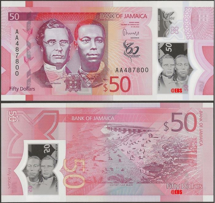 Picture of Jamaica,P96a,B251,50 Dollars,2023,Polymer,AA