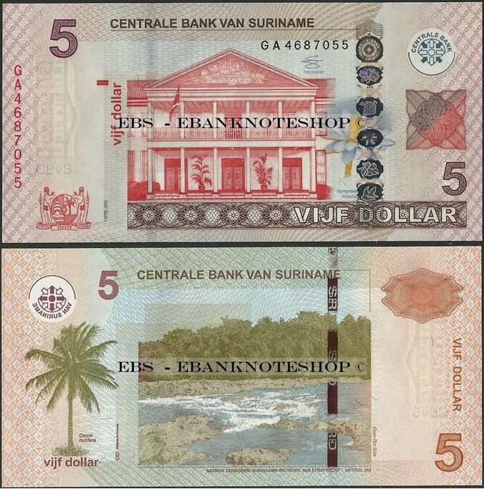 Picture of Suriname,P162b,B545b,5 Dollars,2012