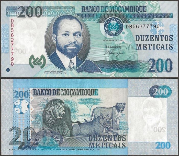 Picture of Mozambique,P152a,B237a,200 Meticais,2011