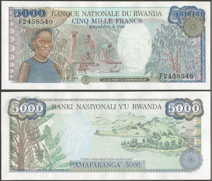 Picture of Rwanda,P22,B121,5000 Francs,1998