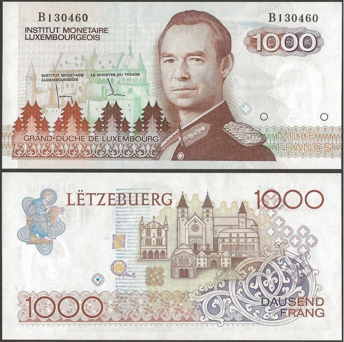 Picture of Luxembourg,P59a,B402a,1000 Francs,1985