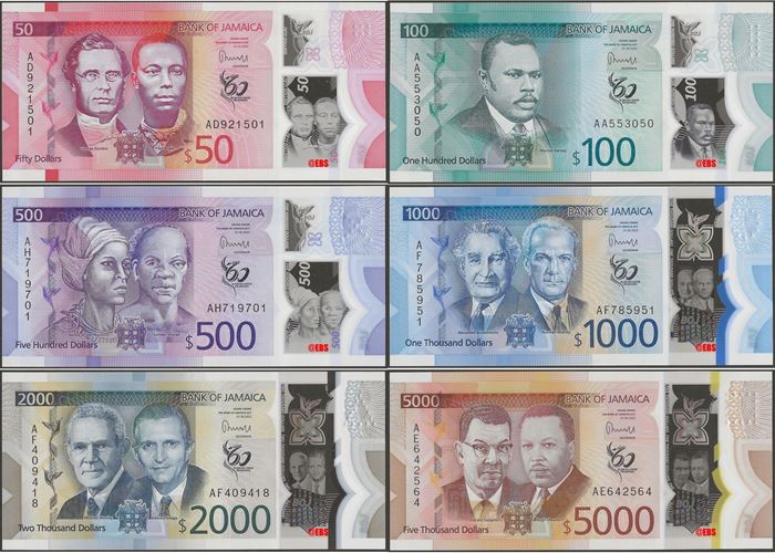 Picture of Jamaica,6 NOTE SET,50-5000 Dollars,2023,Polymer