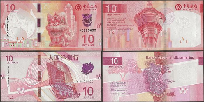 Picture of Macau,2 NOTE SET - 10 Patacas,BOC-B237&BNU-B91,2020