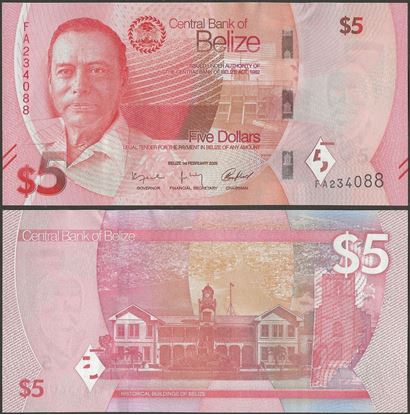 Picture of Belize,Pw74,B332,5 Dollars,2025