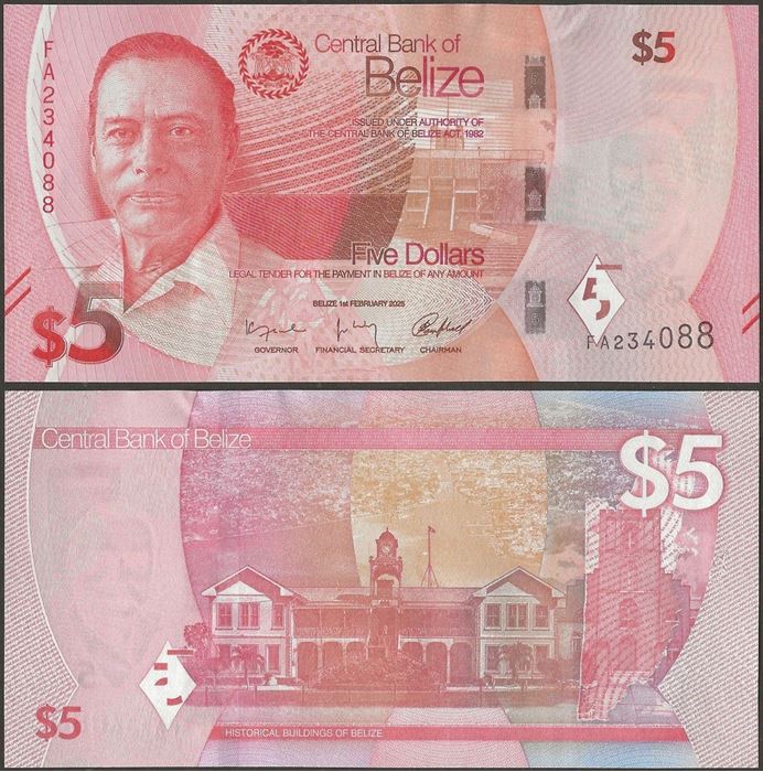 Picture of Belize,Pw74,B332,5 Dollars,2025