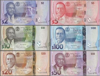 Picture of Belize,6 NOTE SET,2 to 100 Dollars,2025