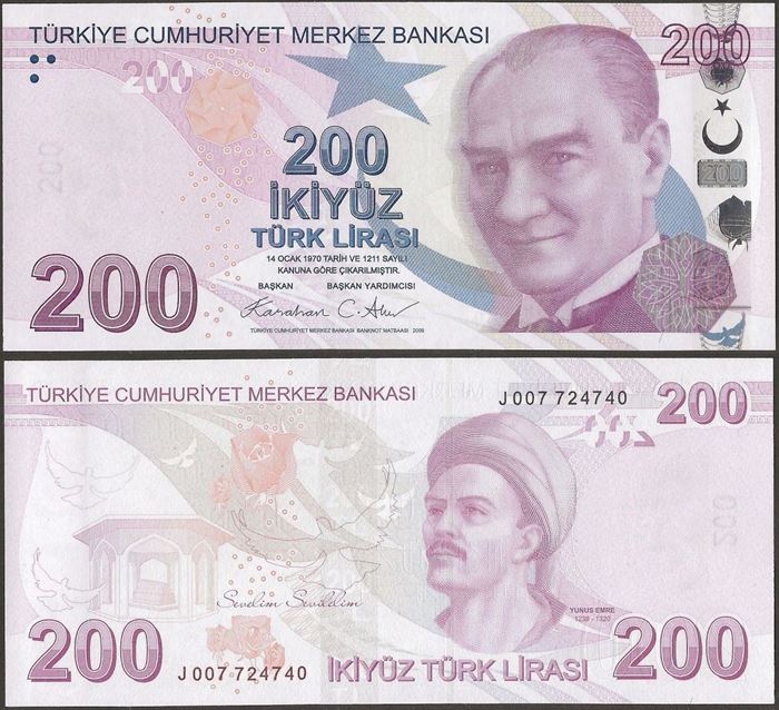 Picture of Turkey,P227g,B305g,200 Lira,J Prefix