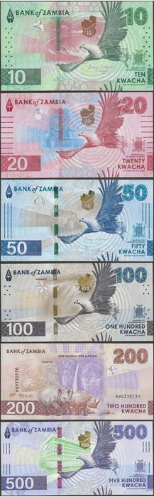 Picture of Zambia,SET - 6 notes,10 - 500 Kwacha,2025