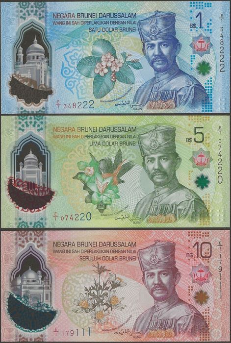 Picture of Brunei,3 Note Set,P41-P43,1 to 10Ringitt,2024