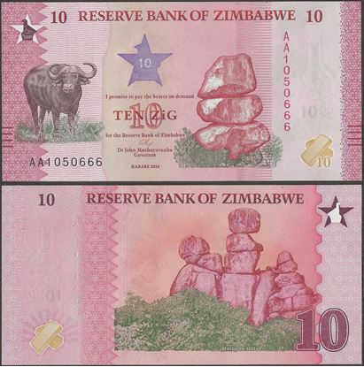 Picture of Zimbabwe,P115,B206,10 Zig Dollars ,2026