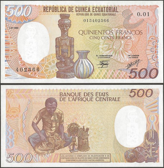 Picture of Equatorial Guinea,P20a,B401a,500 Francs,1985