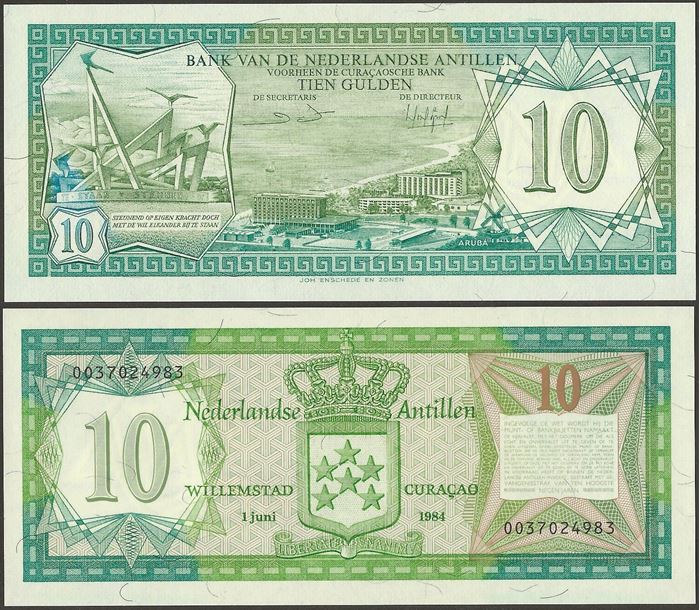 Picture of Netherlands Antilles,P16b,B215b,10 Gulden, 1984
