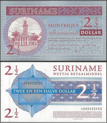Picture of Suriname,P156,Bx,2.5 Dollar,2004