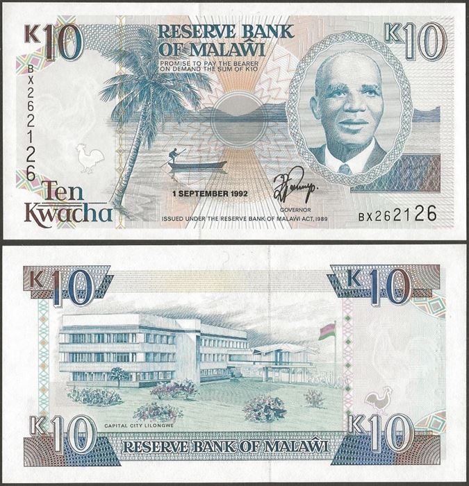 Picture of Malawi,P25b,B125b,10 Kwacha,1992