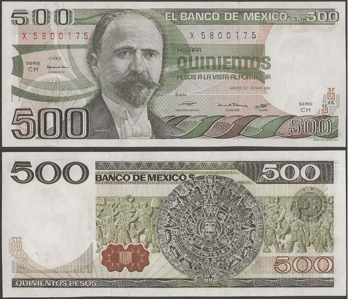 Picture of Mexico,P75b,B652b,500 Pesos,1982
